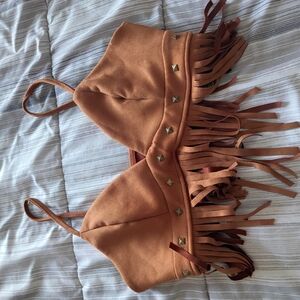Brown Fringe Bikini Top